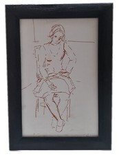 Antico disegno,dipinto con cornice nera effetto anticato  Quadro cm. 20x30