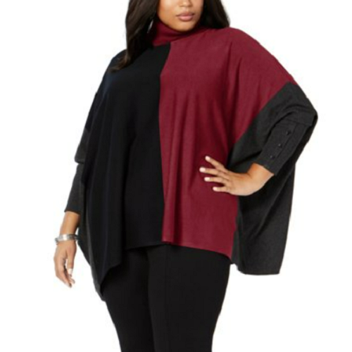 Pon Colorblock Turtleneck Poncho 