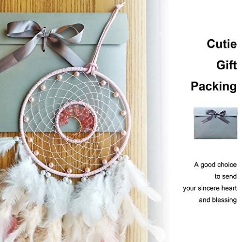 Moon Crystals Tree of Life Dream Catchers, Natural Gemstone Agate Wall Hangings for Windows Garden Home Decoration (Round Tree of Life