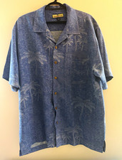 Tommy Bahama Men s L Silk Woven Short Sleeve Spread Collar Tropical Shirt Blue