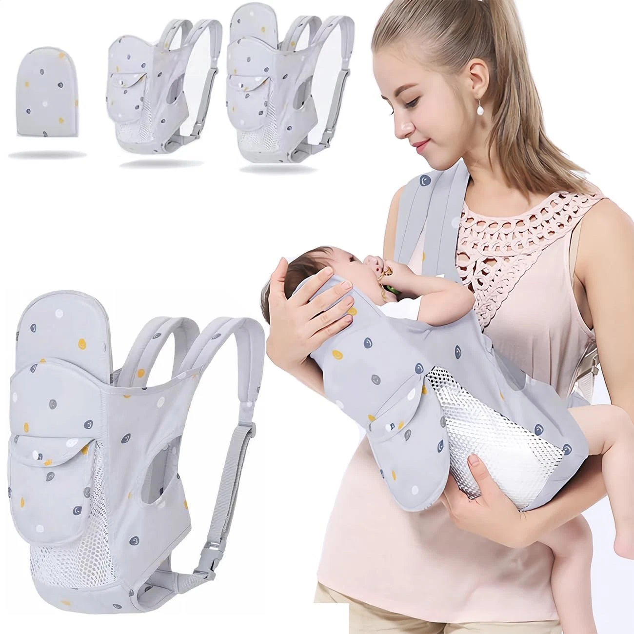 4-in-1 Baby Carrier Newborn to Toddler, Soft Wrap for Grey