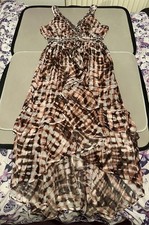 Women’s River Island Brown Patterned Chiffon Flowy Dress Size M Medium