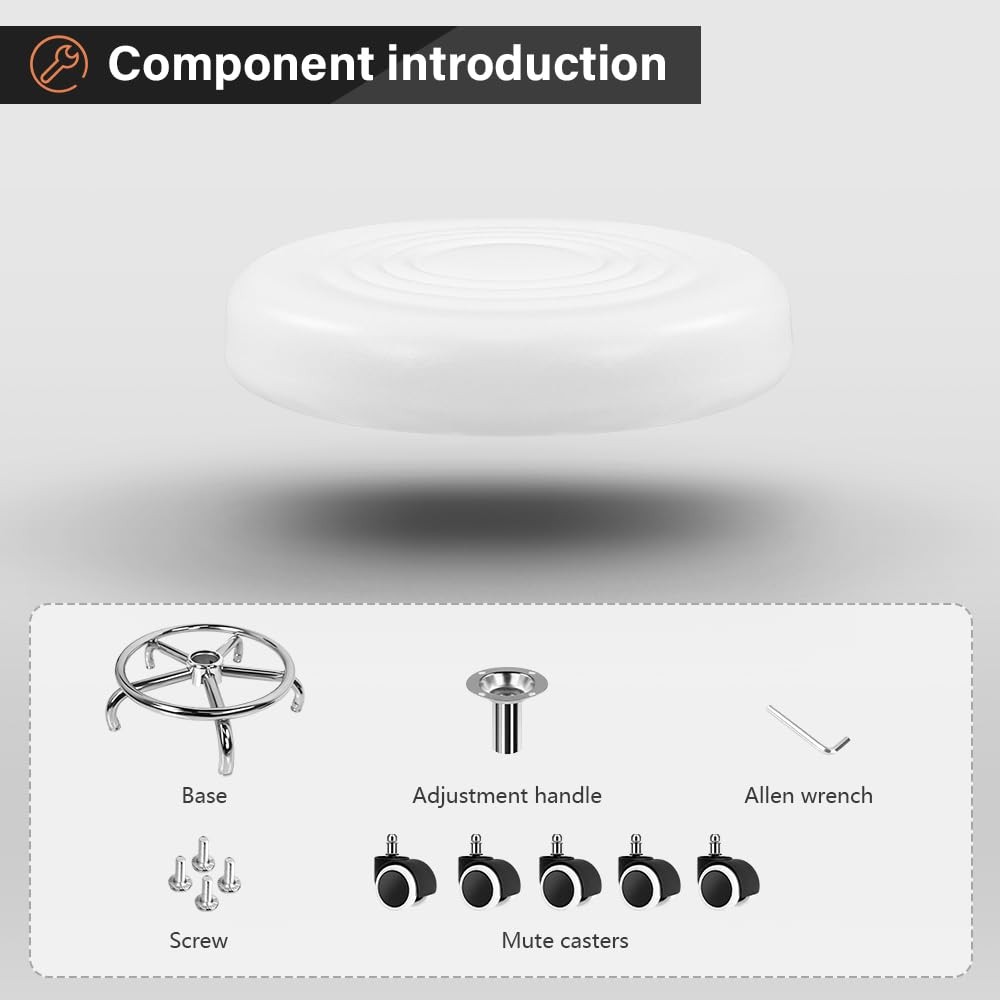 Black Roller Seat PU Leather Rolling Stools with Wheels Nail Stool for Home W...