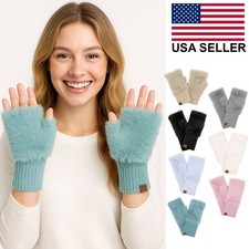 C.C Exclusive Women's Winter Solid Color Soft Fur Fingerless Gloves