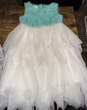 American Princess Dress Size 5 Pistachio Green  White w/ Diamond Accents