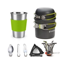 Odoland Camping Cookware Stove Carabiner Canister Stand Tripod and Stainless ...