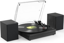 Vinyl Turntable with Stereo Speakers, Bluetooth, AUX, RCA Out, Black