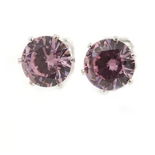 8mm Pink Round Cut Cz Clip On Earrings In Rhodium Plating