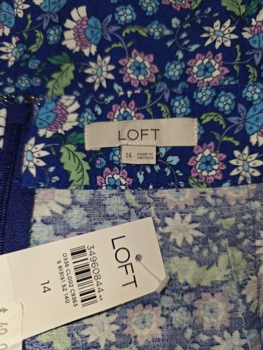 NEU mit Etikett LOFT Größe 14 Leinen vorne Wickelrock Blumenmuster blau lila grün weiß - Bild 5 von 7