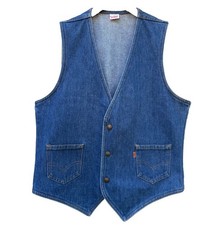 VTG Levis 70s Denim Snap Pockets Vest Orange Tab Hippie Western Waistcoat Sz M