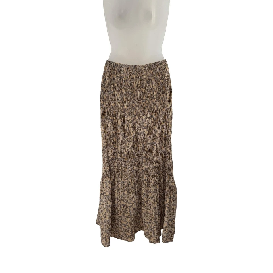 Falda Larga Uniqlo Ines de la Fressange Twist Plisada Mujer Pequeña Beige Paisley Foto 3 de 4