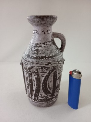 Strehla 1302 Keramik Vase MCD DDR GDR Grafik brown white fat lava crusty glaze