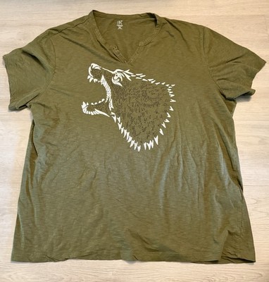 Inc Mens Studded Wolf T-Shirt, Dark Olive Green, Size XXL Grunge Rock Punk GoT