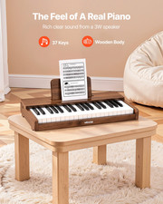Kids Piano Keyboard, 37 Keys Wooden Digital Piano for Kids, Walnut