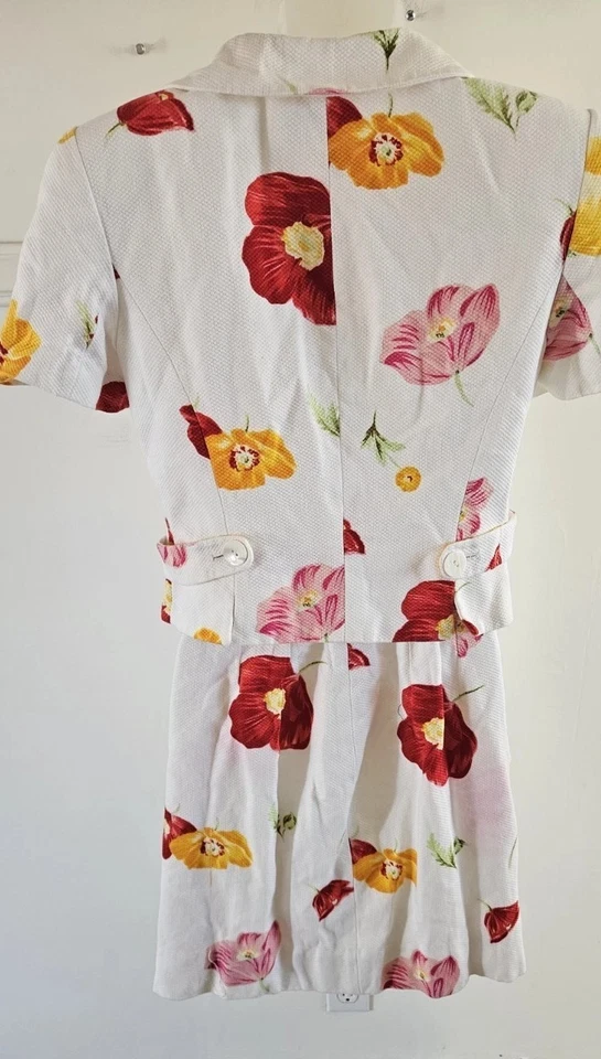 Terno saia vintage Rickie Freeman Teri Jon branco floral algodão 2 peças tamanho 4 em excelente estado usado - Imagem 3 de 4