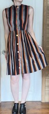 Vintage 50s Shirt Dress Rockabilly Stripe Woman’s XS S 2 4 Tea Length