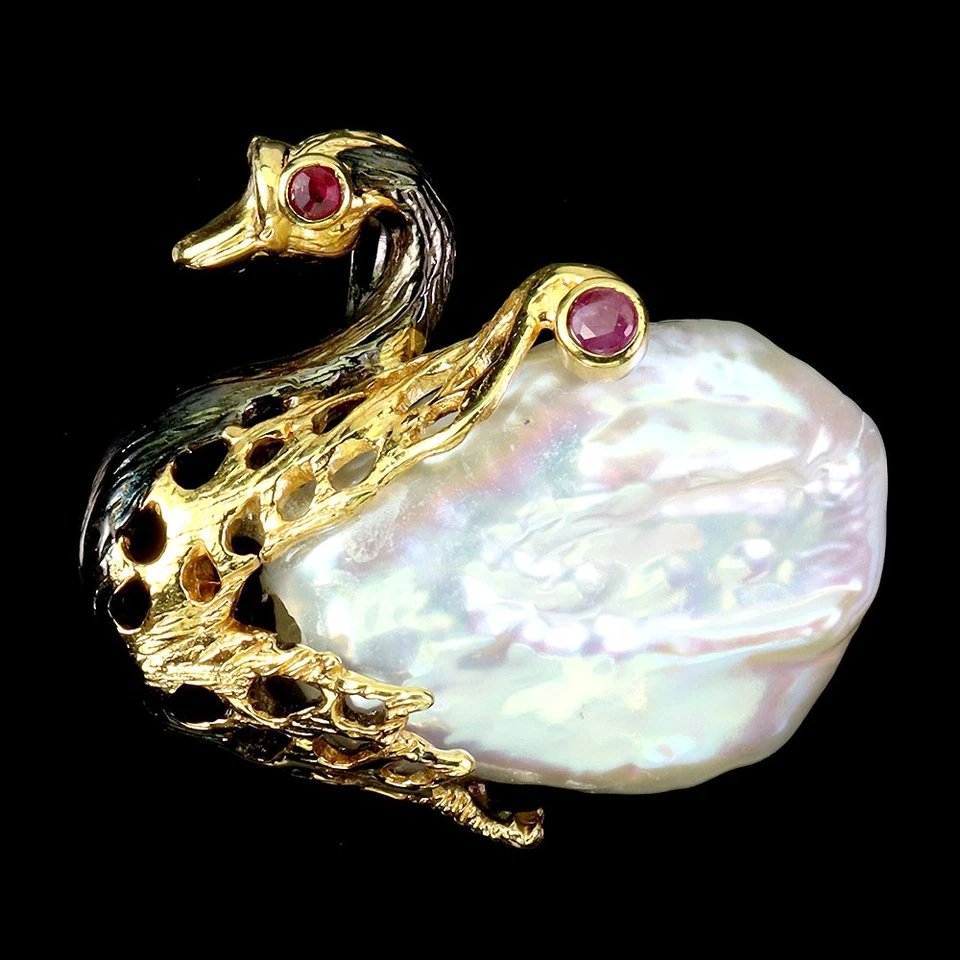 Colgante de plata de ley 925 redondo rubí Myanmar 2,5 mm perlas cisne piedras preciosas joyería Foto 2 de 4