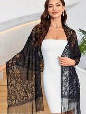 Black Elegant Lace Shawl For Women Evening Dress Accessory