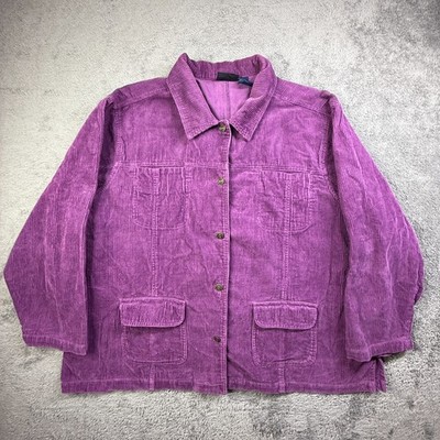 Jane Ashley Corduroy Jacket Shacket Wide Whale Purple Flannel Button Up 3X