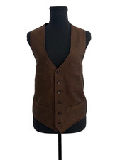Vintage Brown Retro Tailored Button Front Waistcoat Vest with Silk Lining
