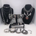 Silver Tone Costume Jewelry Lot Vintage to Mod Bracelet Necklace Earring Lot