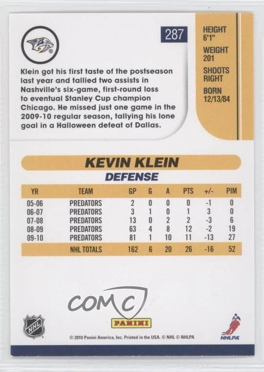 2010-11 Score Glossy Kevin Klein #287 - Image 2 of 2