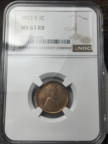 1912-S 1c NGC MS-63 RB Lincoln Wheat Cent