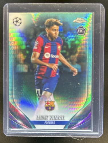 2023-24 Topps Chrome UEFA Lamine Yamal RC Aqua Prism Refractor #64 Barcelona