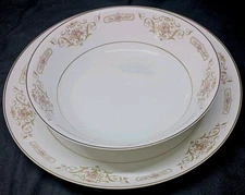 Vintage Rose  (Japan) Kathy 3802, Gold Trim 12" Chop Plate and 9" Vegetable Bowl