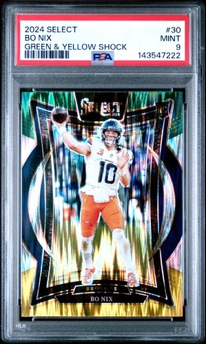 2024 PANINI SELECT GREEN & YELLOW SHOCK #30 BO NIX ROOKIE RC PSA 9