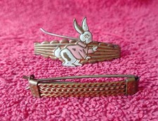 Vtg Little Girl's Metal Hair Barrettes Adorable Enameled Bunny