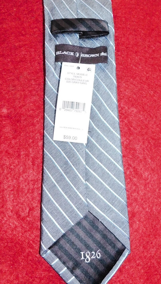 CORBATA A RAYAS NEGRA MARRÓN 1826 GRIS/AZUL CLARO SEDA/LINO - NUEVA CON ETIQUETAS - CORBATAS DE DISEÑADOR. Foto 3 de 4
