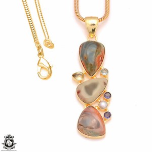 Authentic Imperial Jasper 24K Gold Plated Pendant 3mm Snake Chain GP155