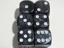 NEW Dice Set of 6 D6 (16mm) - Pearl Black with White inking