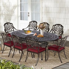 9 PCS Patio Dining Set Outdoor Furniture Set w/ Large Oval Table 8 Chairs