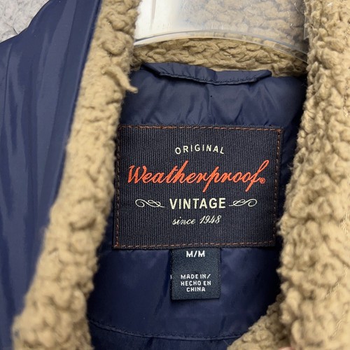 Weatherproof Jacket Mens M Blue Quilted Lined Barn Chore Outdoor Sherpa Neckline - Picture 11 of 12