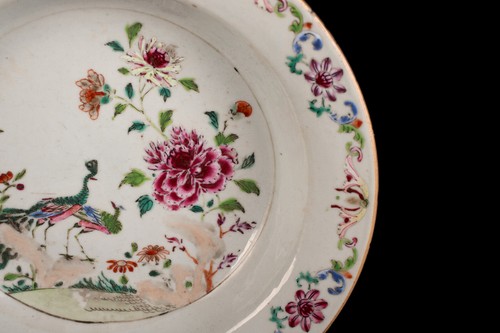 Antiker Famille Rose „Doppelpfau“ Teller, Exportporzellan, China, 18. Jh., Qing - Bild 5 von 9