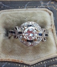 Art Deco 1.50 CT White Round cut CZ  Sapphire Antique Wedding 925 Silver Ring