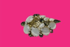 JULIANA DELIZZA ELSTER VINTAGE MOON GLOW & GREEN STONE GOLD TONE BROOCH JEWELRY