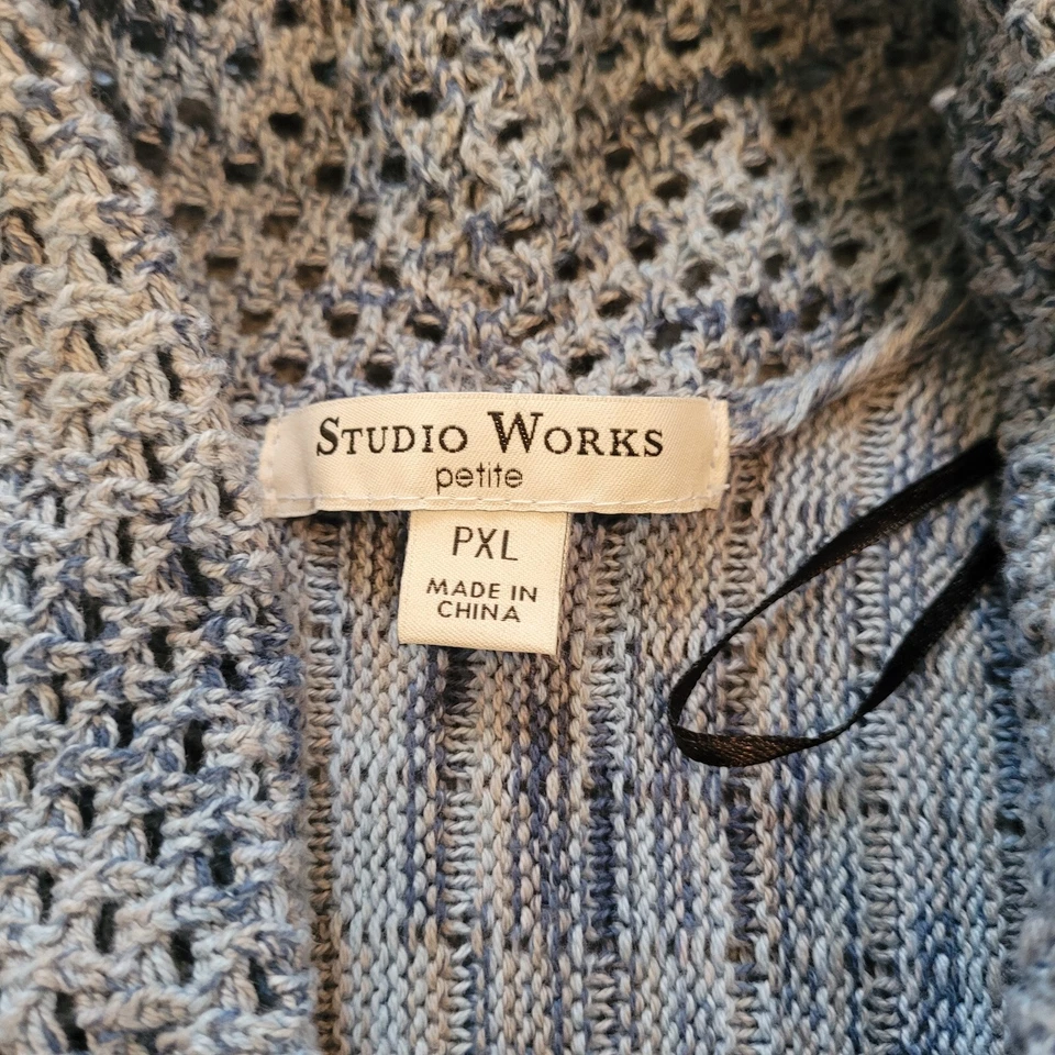 Studio Works Womens Cardigan Petite XL Blue Crochet Knit Long Boho Artsy 16042 - Image 3 of 4
