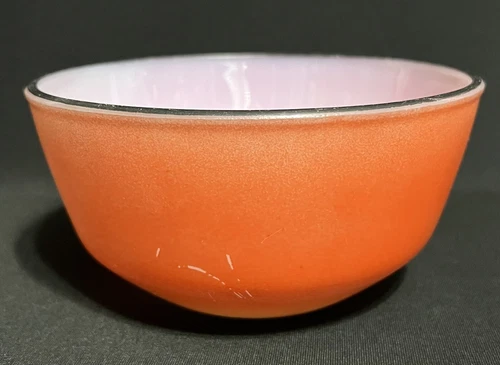 Vintage AH Fire King Red Orange Black Rim Ombre Small Mixing Bowl 6" x 3"
