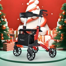 VERPAL Folding Rollator Walker Aluminum Rolling Walker 350LB Capacity With Seats