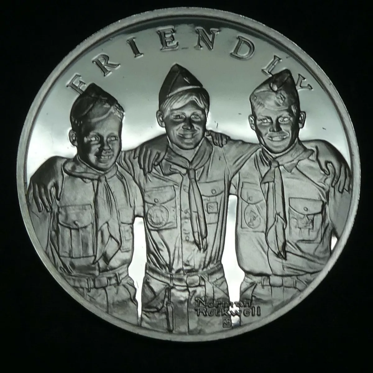 NORMAN ROCKWELL A SCOUT IS FRIENDLY FM Stereling Silver Medal Coin 0.80 Oz  39 mm