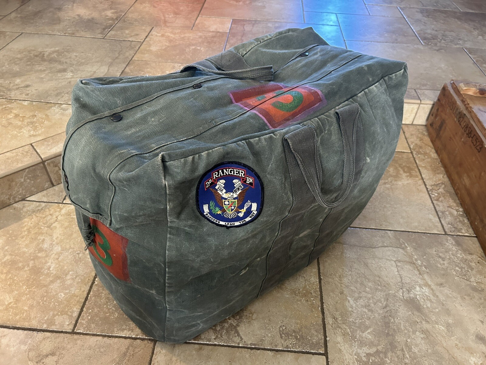 Vintage USGI Surplus Flyers Bag Duffle Bag Ranger Battalion Patched Marked GWOT