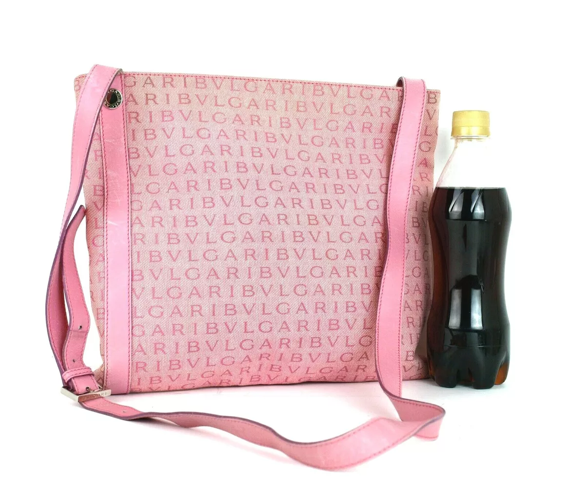 BVLGARI Pink Canvas Leather Cross body Shoulder Bag Purse