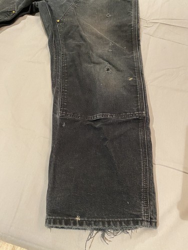 Carhartt Double Front Knee Black B01 - BLK Pants Distressed Vintage Paint 42x30 - Picture 7 of 23