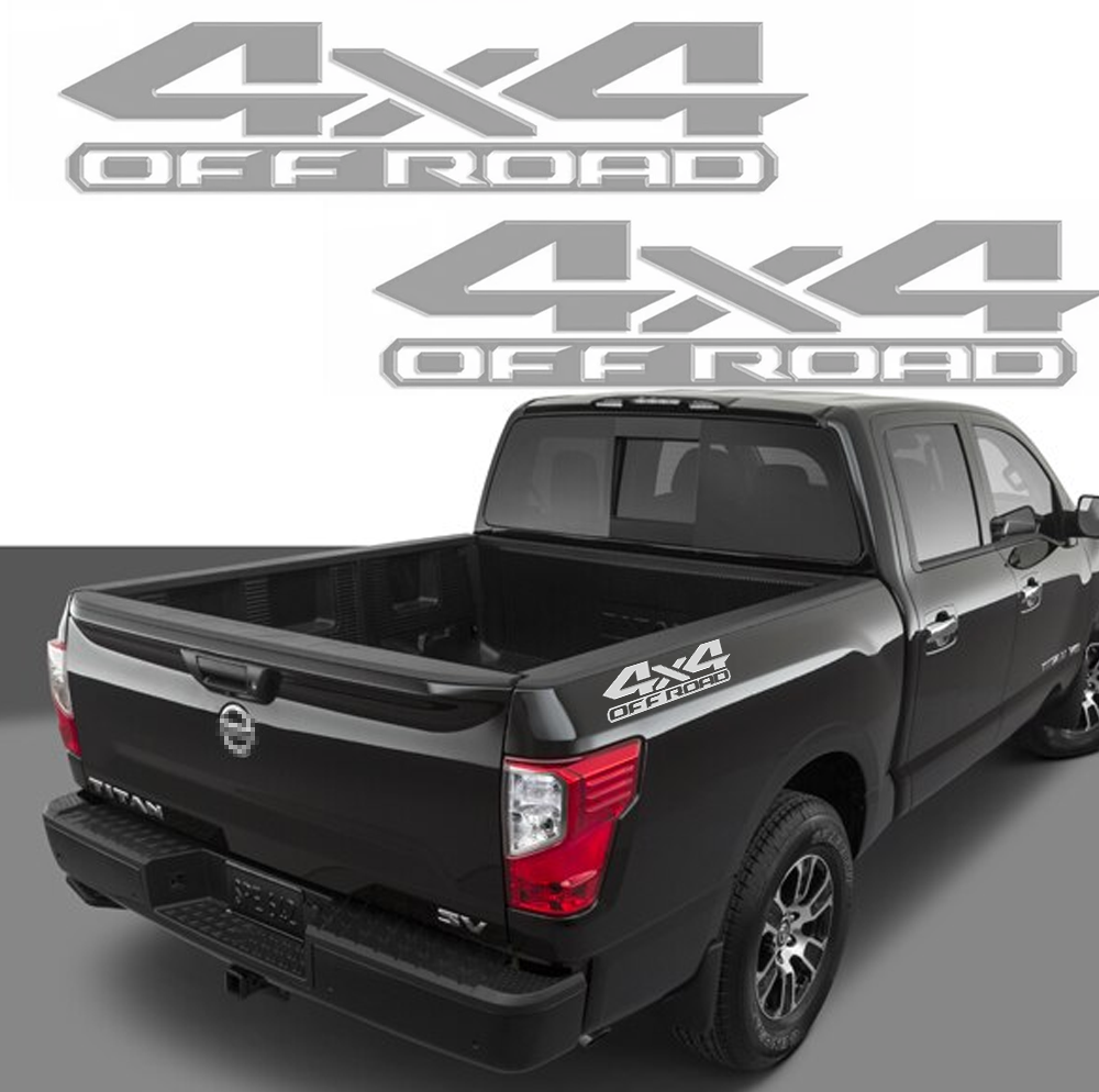 For Nissan Titan 2Pcs Sport Matte Silver 4X4 Off-Road Truck Bed Sport Decal