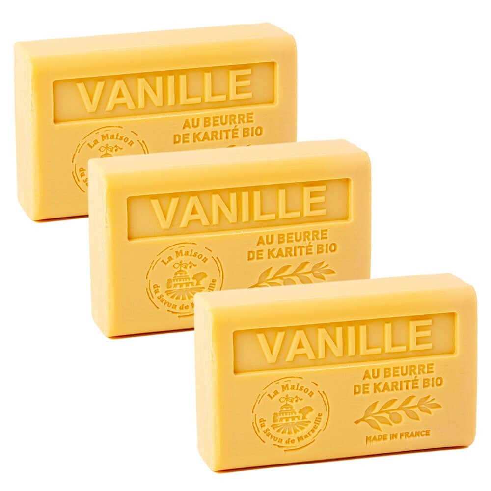 French Soap, Vanilla with Organic Shea Butter, Savon de Marseille 3 x 125g Bars