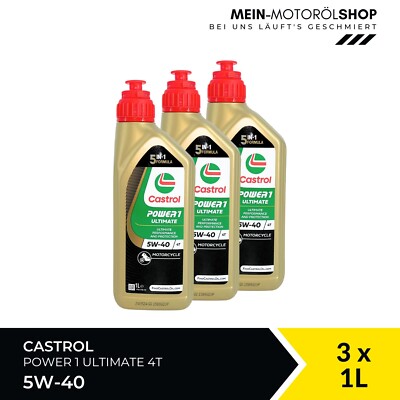 Castrol Power 1 Ultimate 4T Motorradöl 5W-40 JASO MA-2 3x1 Liter = 3 Liter