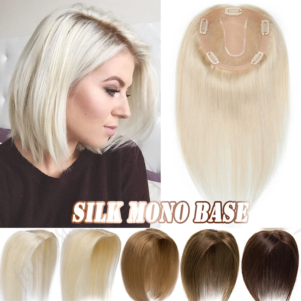 Clip In Women Topper Hairpiece Wig Real Remy Human Hair Silk Mono